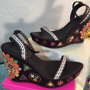 SOLD Wedge Sandal Brown and Orange Rare Design Sam Edelman